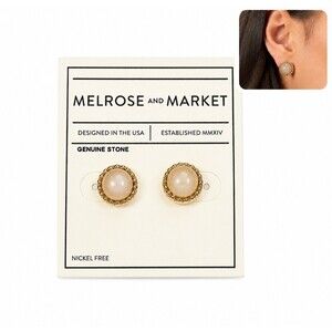 Melrose and Market Nordstrom Genuine Stone pink Stud Earrings Gold Tone cream